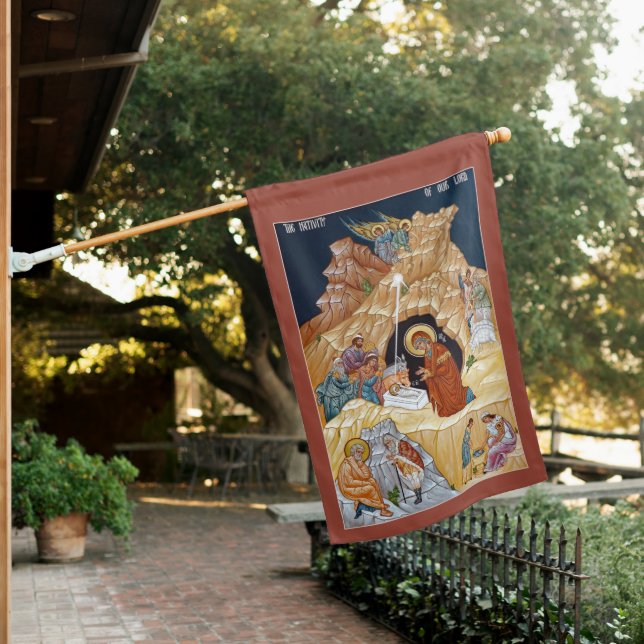 Nativity of Christ Icon Weatherproof House Flag (In SItu)