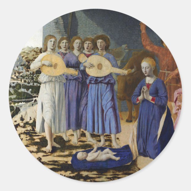 NATIVITY OF JESUS, ANGELS by PIERO DELLA FRANCESCA Classic Round Sticker (Front)