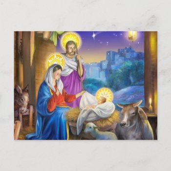 Nativity Of Jesus With Josef And Mary  Cows  Donky Postcard by patrickhoenderkamp at Zazzle