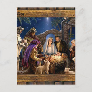 NATIVITY OF JESUSCHRIST WOOD FRAME 03CUSTOMIZABL POSTCARD