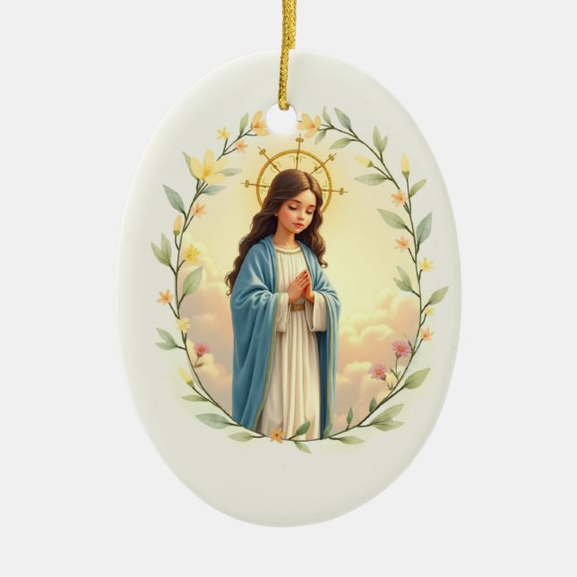 Nativity of the Blessed Virgin Mary God's Peace Ceramic Ornament (Front)