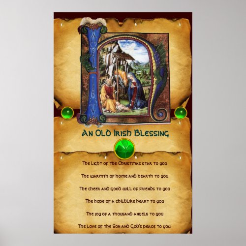 NATIVITY Old Irish Christmas Blessing Parchment Poster