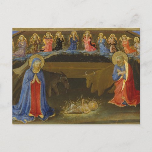 Nativity Old Painting Angels Mary Jesus Christmas Holiday Postcard