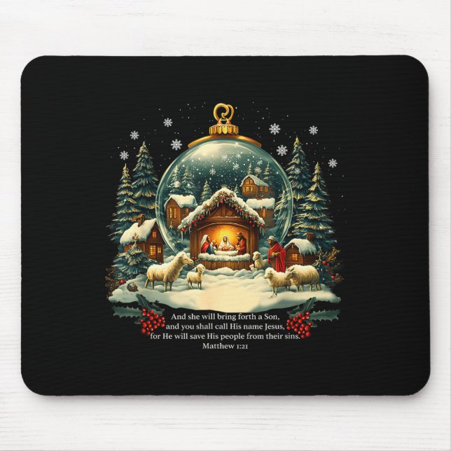 Nativity Ornament Christmas Scene Matthew 1_21  Mouse Pad (Front)