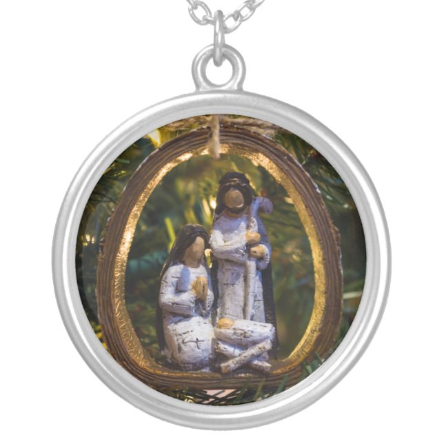Nativity Ornament Silver Plated Necklace (Front)