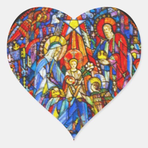 Nativity Painted Stained Glass Style Heart Sticker