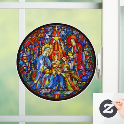 Nativity Painted Stained Glass Style Window Cling