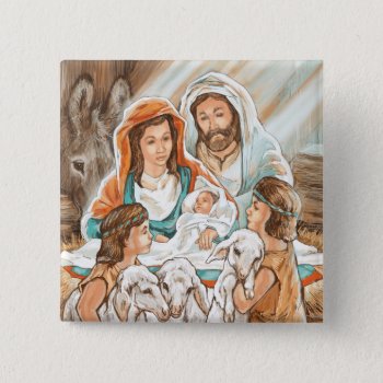Nativity Painting With Little Shepherd Boys Button by gingerbreadwishes at Zazzle