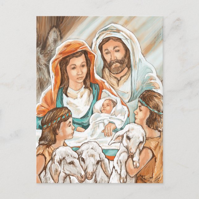 Nativity Painting with Little Shepherd Boys Postcard (Front)