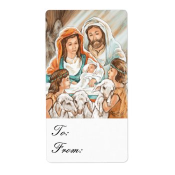 Nativity Painting With Shepherd Boys Gift Tags by gingerbreadwishes at Zazzle
