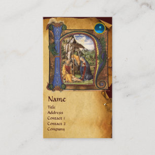 NATIVITY PARCHMENT Blue Sapphire Monogram Business Card