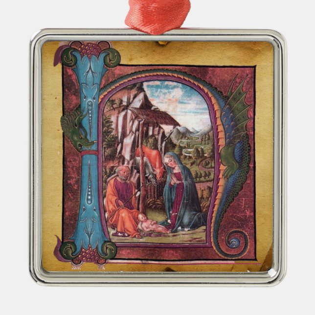 NATIVITY PARCHMENT Monogram Metal Ornament (Front)