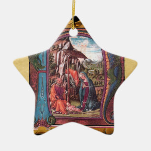 NATIVITY PARCHMENT STAR Blue Gemstone Monogram Ceramic Ornament