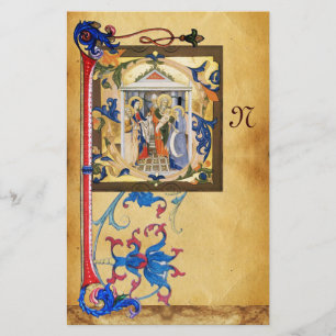 NATIVITY PARCHMENT WITH FLORENTINE FLORAL MONOGRAM STATIONERY