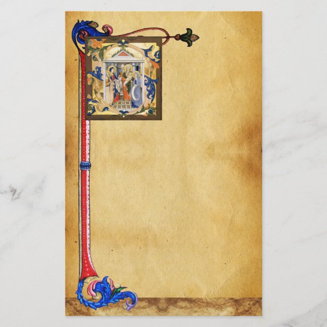 NATIVITY PARCHMENT WITH FLORENTINE FLORAL MOTIFS STATIONERY (Front)