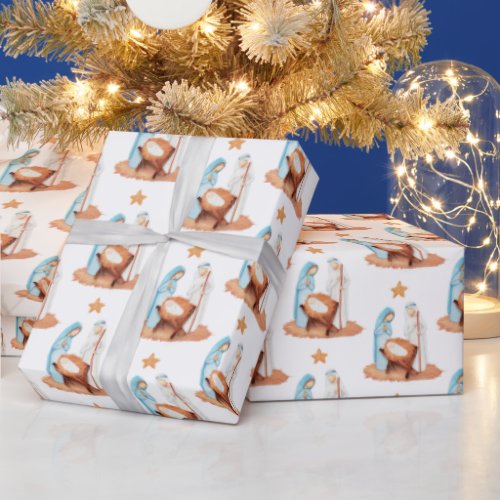 Nativity Pattern Scene Mary Joseph Jesus Christmas Wrapping Paper