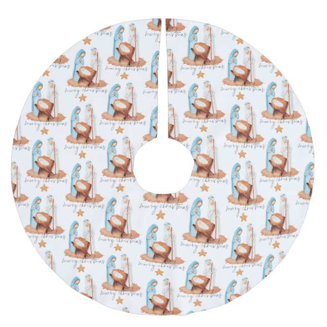 Nativity Pattern Script Merry Christmas Brushed Polyester Tree Skirt (Front)