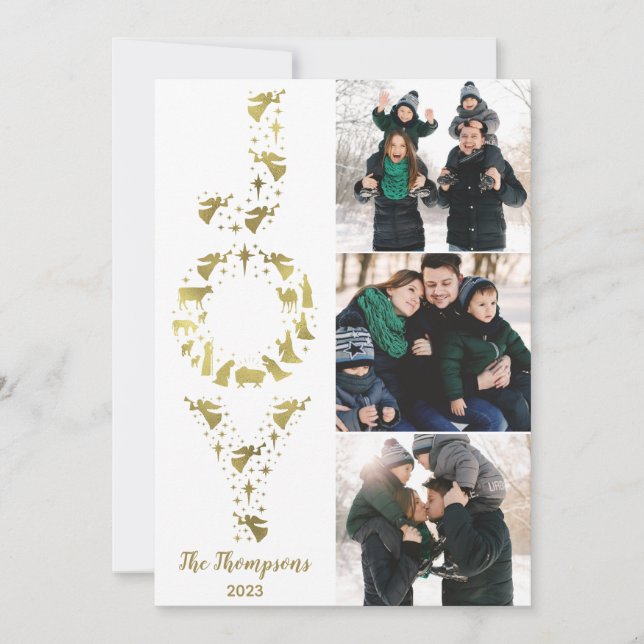 Nativity Picture Christmas Card, JOY Gold Foil Holiday Card (Front)