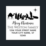 Nativity Scene #1B Manger Baby Jesus Name Address Self-inking Stamp<br><div class="desc">Nativity Scene Silhouette with Mary,  Joseph,  Baby Jesus in a Manger,  3 Magi Wisemen Kings,  Star of Bethlehem - Christmas Greeting Name Return Address ========</div>