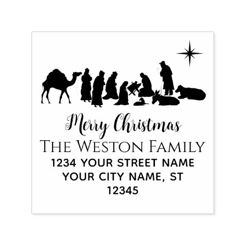 Nativity Scene 1B Manger Baby Jesus Name Address Self_inking Stamp