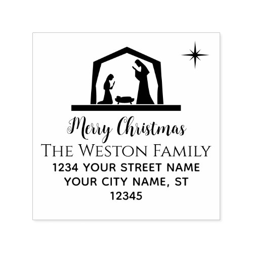 Nativity Scene 2B Manger Baby Jesus Name Address Self_inking Stamp