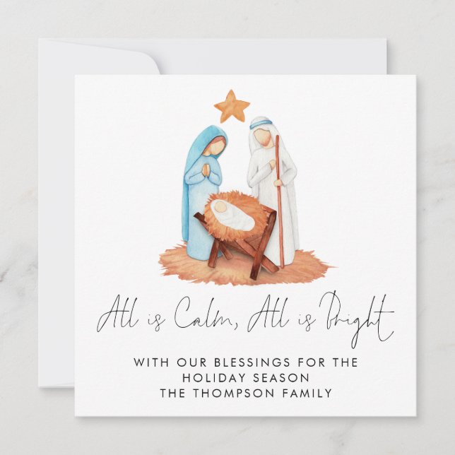 Nativity Scene All Is Calm Holiday Note Card (Front)