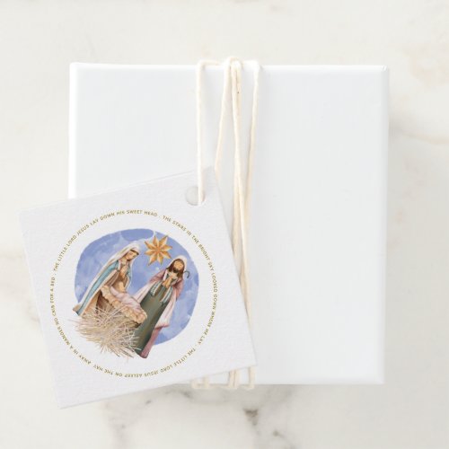 Nativity Scene Away In A Manger Lyrics Gold Text Favor Tags