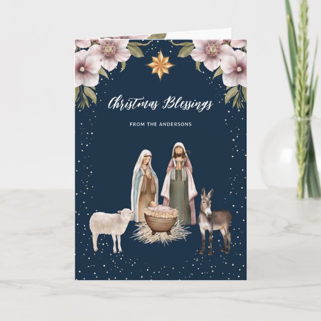 Nativity Scene Baby Jesus Christian Christmas Holiday Card (Front)