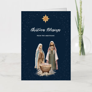 Nativity Scene Baby Jesus Christian Religious Foil Holiday Card