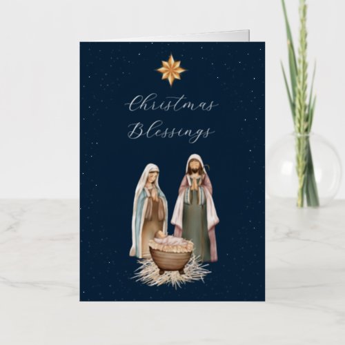 Nativity Scene Baby Jesus Christian Religious Foil Holiday Card