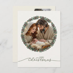 Nativity Scene Baby Jesus in the Manger Your Photo Holiday Postcard