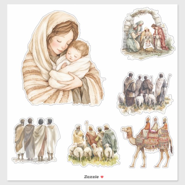 Nativity Scene, Baby Jesus, Mary, and Joseph Sticker (Sheet)