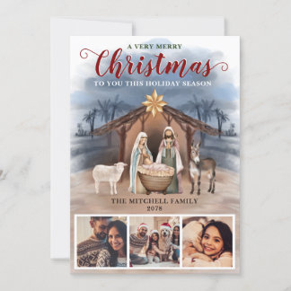 Nativity Scene Baby Jesus Photo Merry Christmas Holiday Card