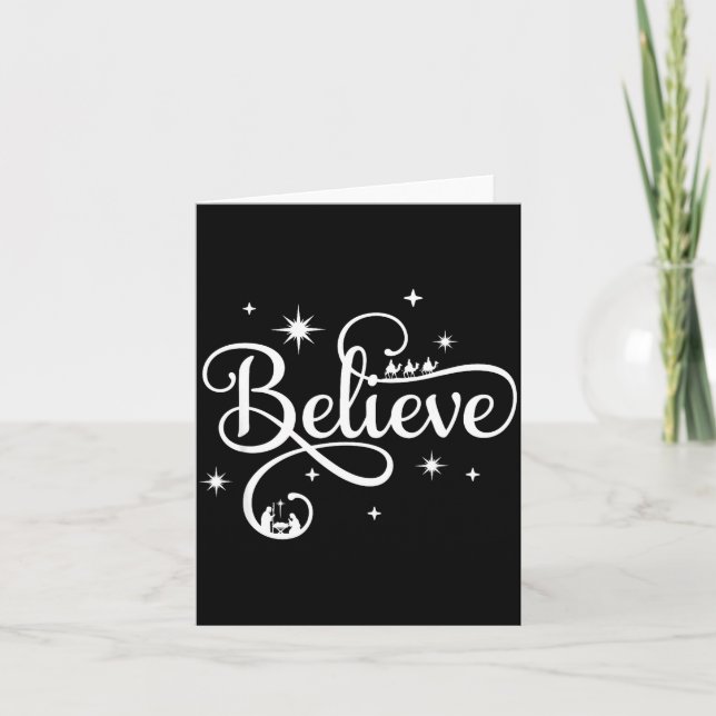 Nativity Scene Believe Christian Family Merry Chri Card (Front)