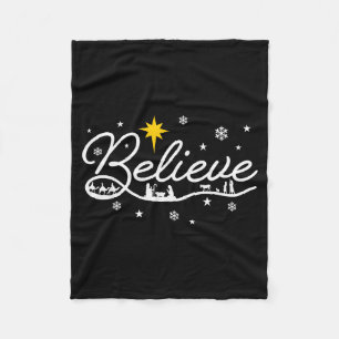 Nativity Scene Believe Christian Family Merry Chri Fleece Blanket