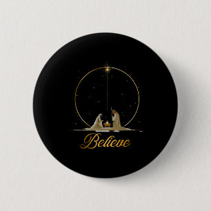 Nativity Scene Believe Christian Xmas Family Merry Button