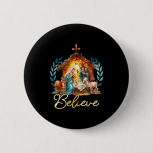 Nativity Scene Believe Christian Xmas Family Merry Button