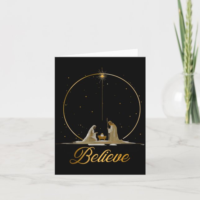 Nativity Scene Believe Christian Xmas Family Merry Card (Front)