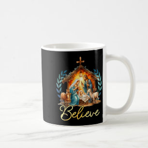 Nativity Scene Believe Christian Xmas Family Merry Coffee Mug