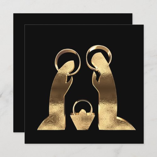 Nativity Scene Black and Gold Merry Christmas Holiday Card