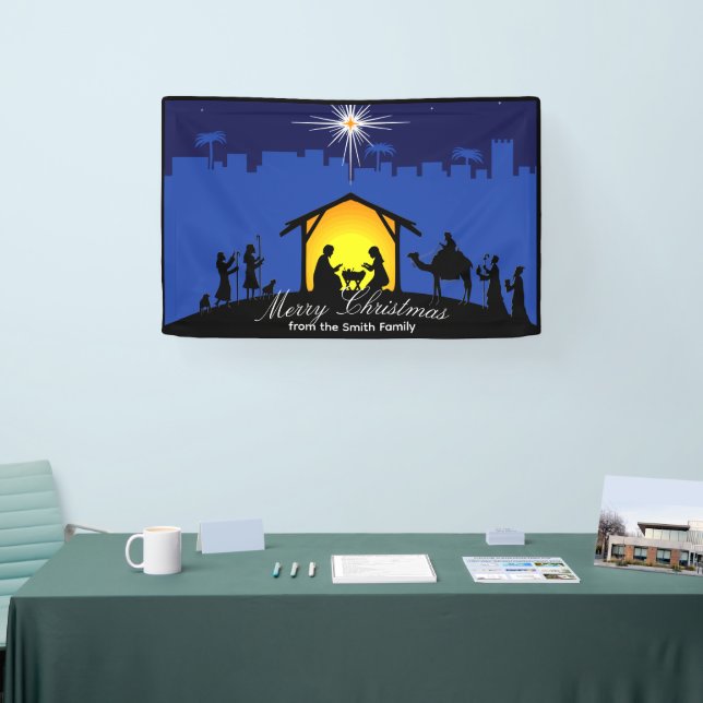 Nativity Scene Blue Star Christmas Banner (Tradeshow)