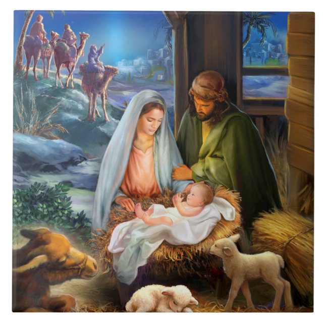 Nativity scene ceramic tile (Front)