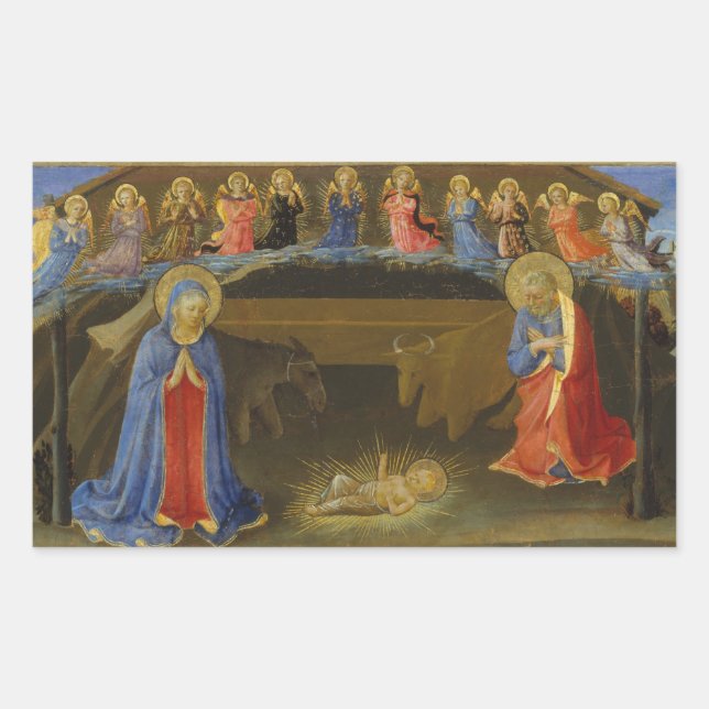 Nativity Scene Christ Child Holy Family Angels Rectangular Sticker (Front)