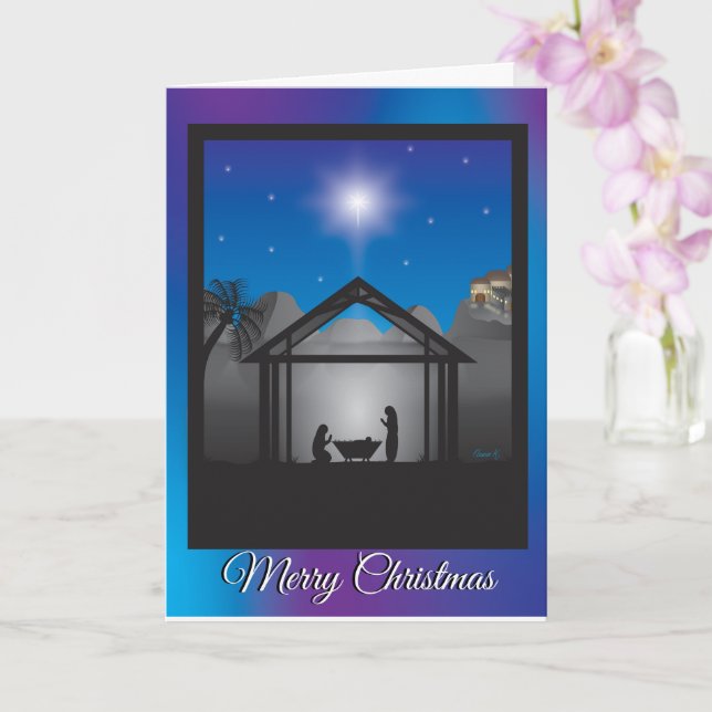 Nativity Scene Christmas Card (Orchid)