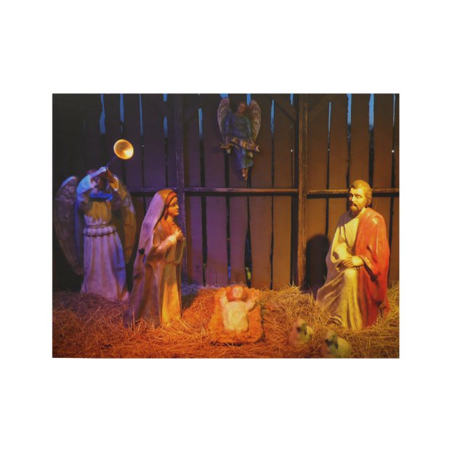 Nativity Scene Christmas Display in Washington DC Wood Poster (Front)