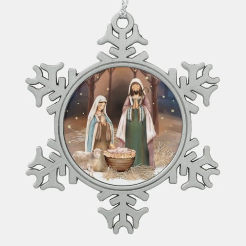 Nativity Scene Christmas Gift Snowflake Pewter Christmas Ornament