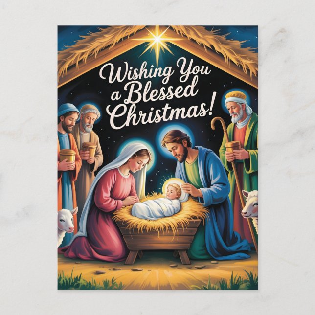 Nativity Scene Christmas Greeting Postcard (Front)