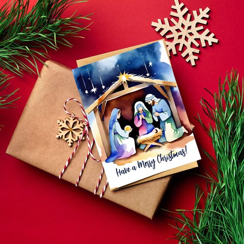 Nativity scene Christmas greetings religious Postcard