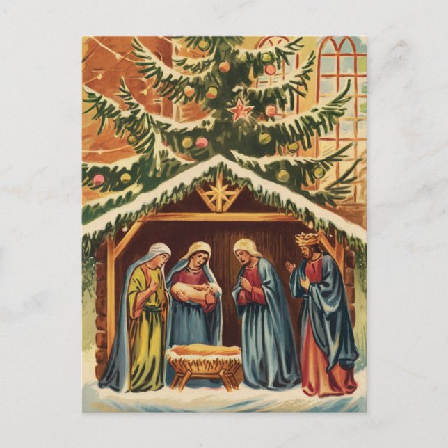 Nativity Scene Christmas vintage Postcard (Front)