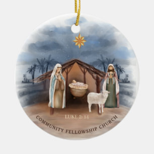 Nativity Scene Church Name Christian Christmas Ceramic Ornament